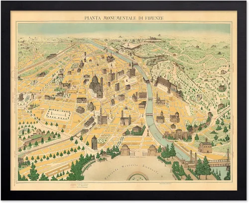 Vista 63 de Poster Master Póster retro de viaje con mapa monumental vintage de Florencia, arte italiano, gran regalo para hombres, mujeres, amantes