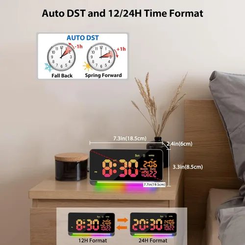 Vista 6 de Reloj despertador súper fuerte de 120 db para adultos que duermen pesadamente, 15 sonidos de despertador para personas que duermen pesadas, luz