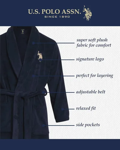 Vista 2 de U.S. Polo Assn. Albornoz para hombre Bata de felpa con cuello de chal