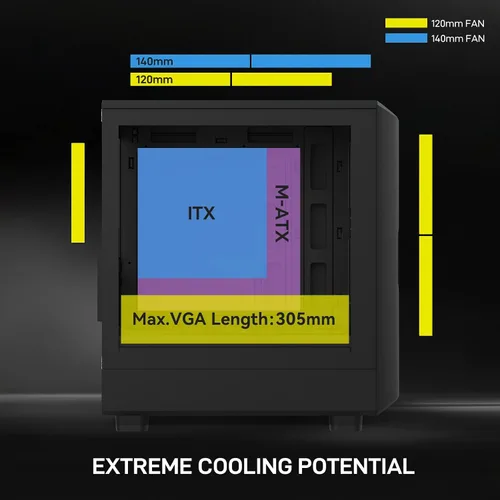 Vista 3 de ALSEYE Rams2.0 - Carcasa de PC de torre media Micro-ATX/ITX MATX, panel lateral de vidrio templado, filtros de polvo de control ARGB compatibles