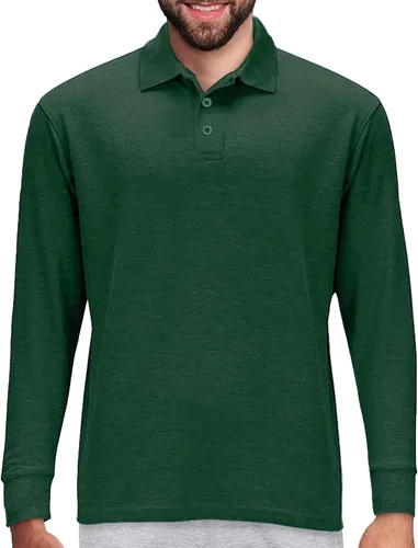 Vista 20 de Camisa estilo Polo de manga larga Premium Wear para hombre, camisa de golf de mezcla de algodón con cuello, solapa de 3 botones, resistente a