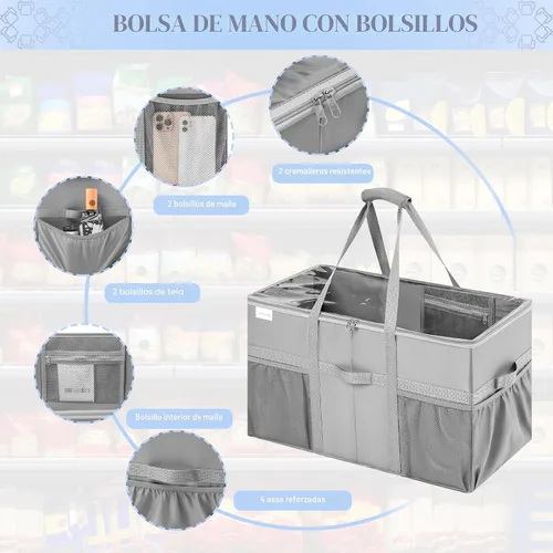 Vista 6 de LUVHOMEE Bolsa grande utilitaria, paquete de 2 bolsas reutilizables para comestibles, resistentes, bolsa de mano estructurada resistente