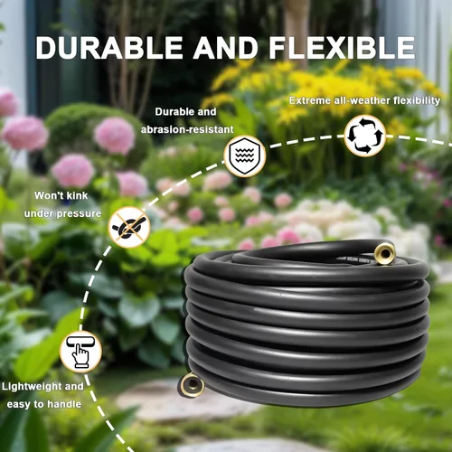 Vista 2 de Aain - Manguera de jardín de goma flexible y duradera de 50 pies 5/8 con accesorios de latón, sin torceduras, a prueba de fugas, para jardinería