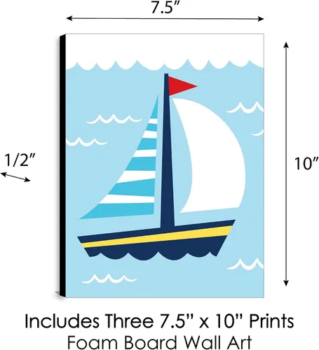 Vista 4 de Big Dot of Happiness Faro, velero y ancla - Arte de pared para guardería infantil y decoración náutica para habitación de niños, 7.5 x 10 pulgadas