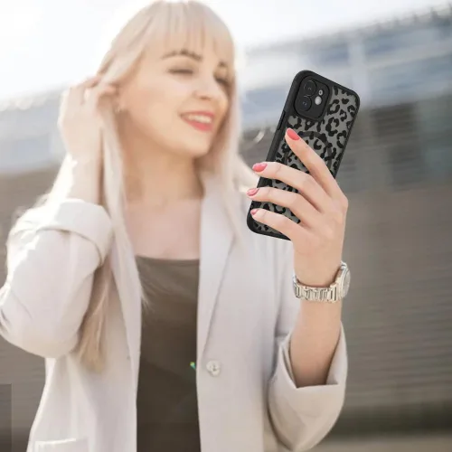 Vista 6 de AIGOMARA - Carcasa magnética para iPhone 11, diseño de leopardo negro