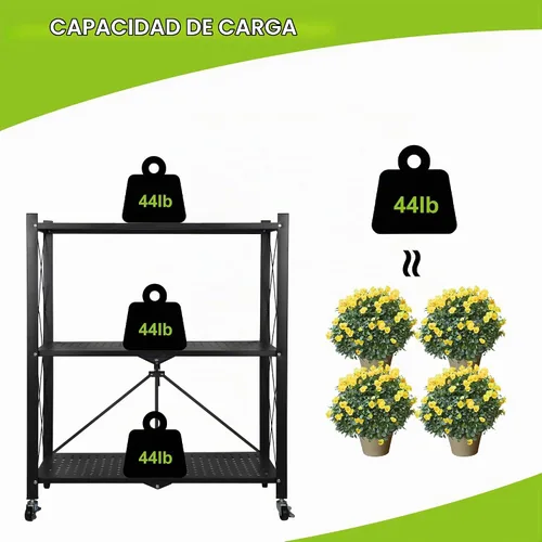 Vista 7 de Soporte de metal para plantas, estante plegable de 3 niveles para flores