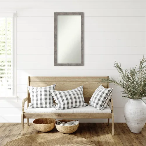 Vista 161 de Amanti Art Silver Bathroom Mirror for Over Sink, 26x35 Custom Made Marred Pewter Rectangle Vanity Mirror, Large Casual Wood Frame, Hangs Horizonally