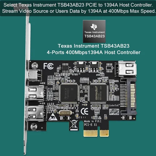 Vista 2 de Tarjeta PCIE 1394A Firewire 400 de 4 puertos para Windows OS y PC MAC OS, TI TSB43AB23, 3 x 6 pines y 1 interfaz 1394A de 4 pines, con cables de 4