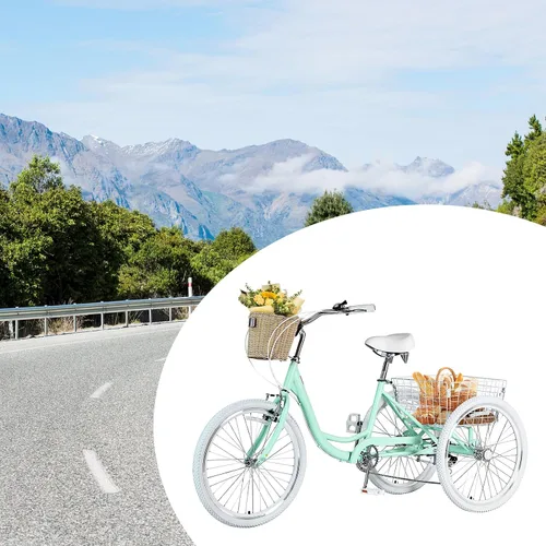Vista 7 de Triciclos para adultos de 7 velocidades para adultos, bicicletas de 3 ruedas de 20/24/26 pulgadas con cesta delantera y trasera, triciclo