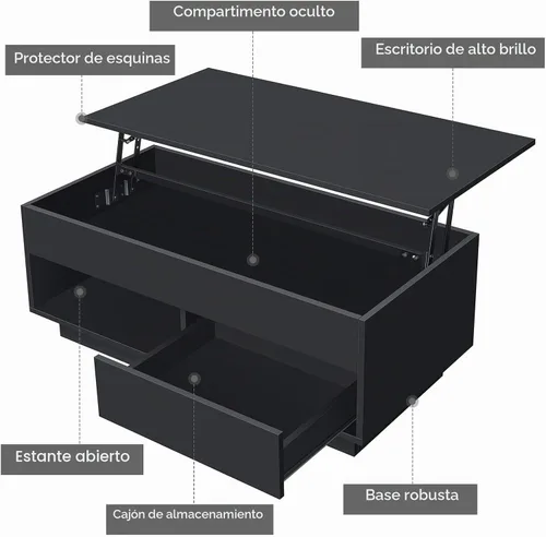 Vista 8 de HOMMPA - Mesa de café con tapa elevable de 40" con almacenamiento, mesa de centro LED moderna de alto brillo para sala de estar, mesa de té moderna