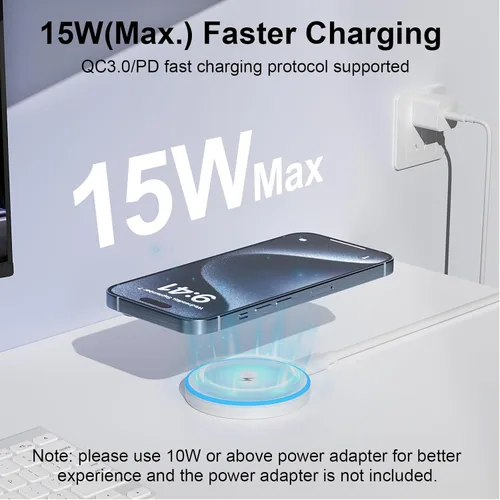 Vista 2 de MagSafe Charger 2 Pack Magnetic Wireless Charger Fast Charging Pad Dos cables USB-C y dos adaptadores USB-A, compatibles con iPhone Blanco