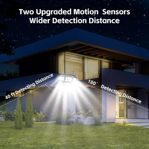 Vista 5 de Lámpara Solar con Sensor de 4 Cabezales, Luces Exteriores con Sensor de Movimiento 3000LM, 283 LED, 6500 K, Sensor de Movimiento, IP65 Impermeable