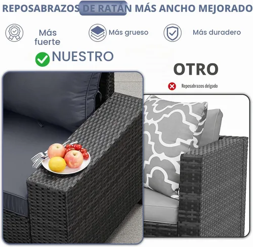 Vista 4 de JOYURE Juego de muebles de patio de 5 piezas, sofá de exterior con cojines impermeables, sofá de patio en forma de L de ratán y mesa auxiliar Gris