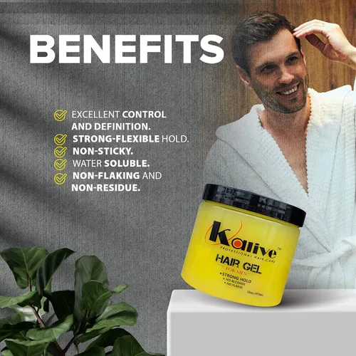 Vista 3 de KALIVE Gel de peinado para hombre de 16 onzas, fijación fuerte y brillo ligero todo el día, producto para el cabello para hombre, aroma fresco, sin