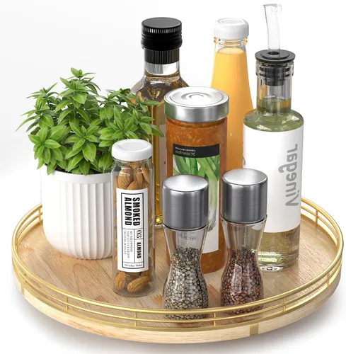 Vista 44 de Marble Lazy Susan - Tocadiscos para mesa, bandeja redonda de mármol de grano de madera antigua de 10 pulgadas para mesa de comedor, encimera de Negro