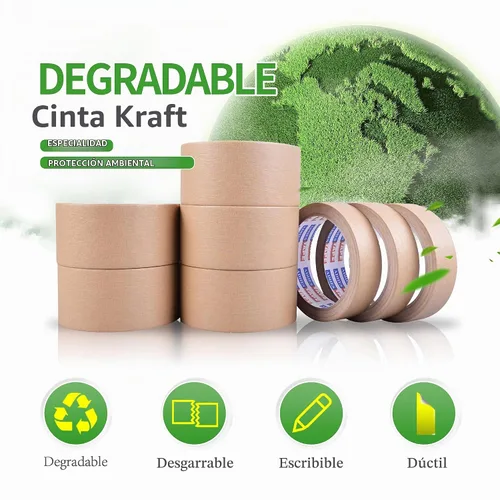 Vista 4 de ADHES - Cinta de papel kraft biodegradable, 2 pulgadas x 55 yardas, 3 rollos de cinta de embalaje de papel ecológica, escribible y sin