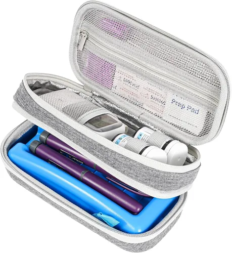 Vista 8 de ProCase Estuche de transporte de viaje enfriador de insulina, organizador portátil de medicamentos para el resfriado para diabetes con ladrillo