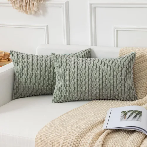 Vista 45 de Kevin Textile - Juego de 2 fundas de almohada de pana suave de 16 x 16 pulgadas, color verde aguamarina Fundas de almohada decorativas de pana