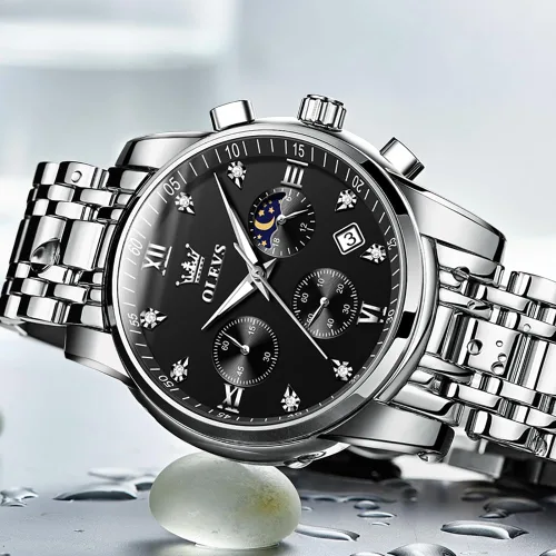 Vista 7 de OLEVS Watch for Men Diamond Business Dress Analog Quartz Stainless Steel Waterproof Luminous Date Two Tone Luxury Casual Wrist Watch Blue