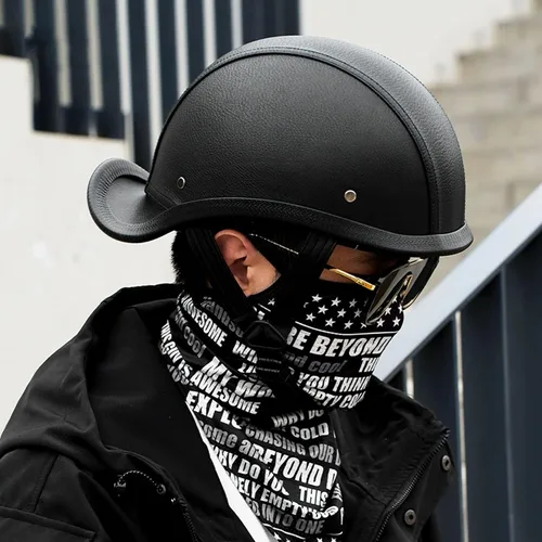Vista 2 de Casco de Motocicleta de Cuero Retro de Media Cara para Adultos Hombres Mujeres, Cascos Estilo Gorra de Béisbol Aprobados por DOT, Cascos Vintage