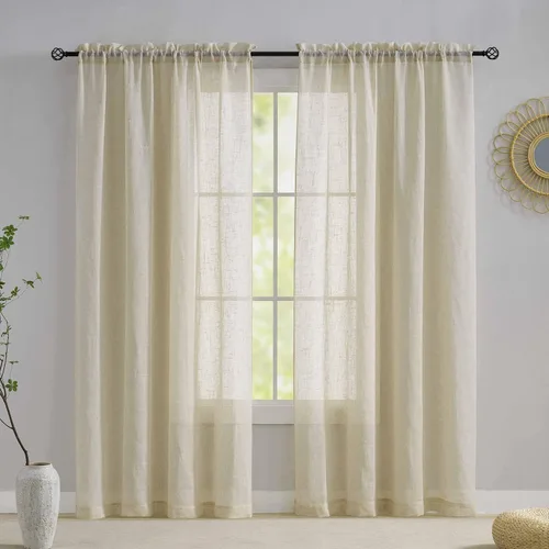 Vista 8 de Home Brilliant Cortinas traslúcidas para sala de estar de 45 pulgadas de largo, paneles de ventana pequeños para dormitorio, cortinas cortas