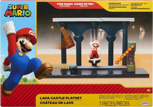 Vista 9 de Nintendo Super Mario Lava Castle Deluxe Play Set, incluye: figura de Mario de fuego de 2.5 pulgadas y características mecánicas, torre de bolas