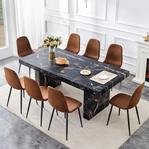 Vista 70 de gopop Mesa de comedor de mármol de 63 pulgadas, tablero de mesa de comedor MDF con patrón de mármol y base para cocina y comedor.
