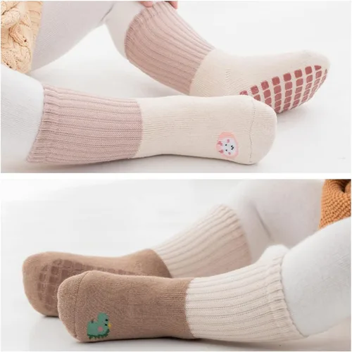 Vista 3 de Calcetines antideslizantes para bebé, calcetines cálidos y gruesos antideslizantes para niñas, niños y recién nacidos, 6 pares