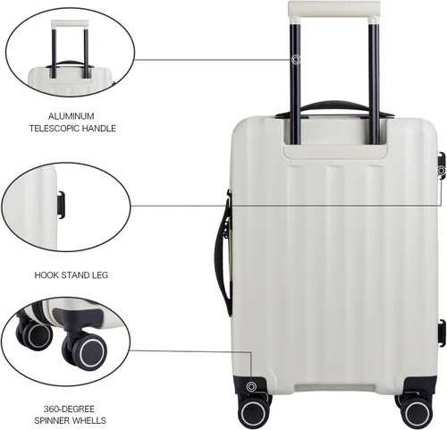 Vista 3 de VERAGE Greenwich EXT equipaje de mano, maleta rígida con ruedas giratorias con bolsillo frontal para viajes, aprobado por la TSA, Blanco, Recyle