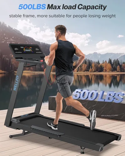 Vista 2 de WELLFIT - Cinta de correr inclinada automática, 15% de inclinación resistente, para el hogar 4.5HP, 10 MPH, 500 lbs Capacity, 20'' x 55'' Running