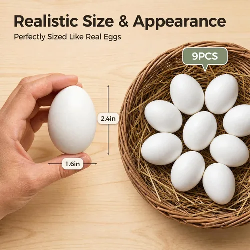 Vista 2 de SallyFashion Huevos falsos de madera para cajas de anidación, 9 huevos de Pascua blancos para manualidades, accesorios de cocina para niños pequeños
