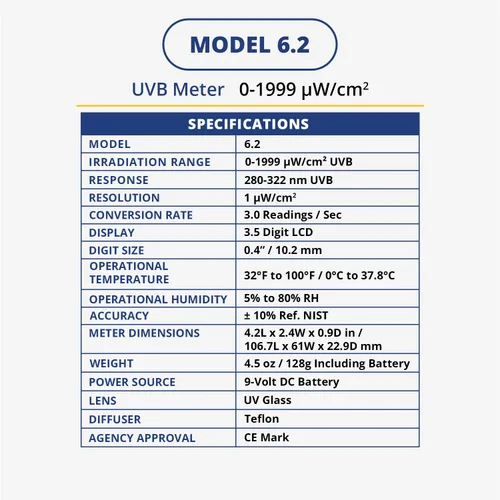 Vista 7 de Solarmeter - Modelo 6,2, medidor sensible UVB para terrarios, medidas 280 – 320nm con rango de 0-1999 µw/cm² .Total UVB.