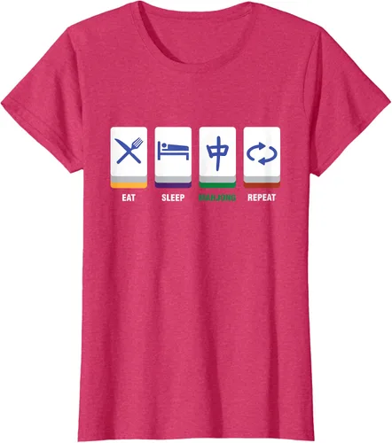 Vista 6 de Camiseta Mahjong Lover Eat Sleep Mahjong Tiles, Negro, S