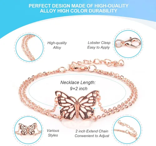 Vista 2 de ESRICH Juego de 3040 pulseras de tobillo para mujeres y niñas, oro rosa, oro dorado, plata rosa, tobilleras de joyería para mujer, joyería de playa