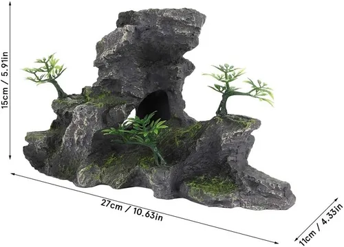 Vista 2 de Zerodis Adornos de acuario para acuario, vista de montaña, adorno de piedra, resina de simulación, rocalla, musgo, cueva, paisaje, artificial