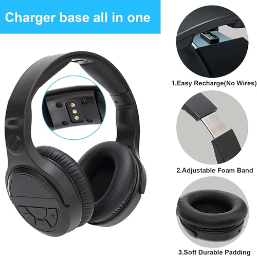 Vista 6 de ANSTEN Auriculares inalámbricos para ver televisión con transmisor RF óptico digital RCA 2.4 GHz, base de carga, auriculares sobre la oreja con 3