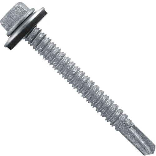 Vista 11 de 12 tornillos para techos de metal ABC gris tipo 3 de 1-1/2 pulgadas, punta de taladro de cabeza hexagonal, arandela EPDM de 9/16 pulgadas. 1 bolsa