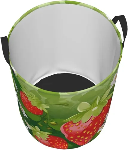 Vista 3 de Strawberry and flower print Circular Hamper Waterproof Storage Bin Organizer Basket Laundry Hamper With Handles For Clothes Toys Small
