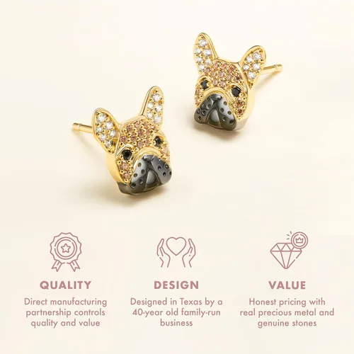 Vista 5 de SCAMPER & CO Aretes tipo botón con circonita cúbica con diseño de cachorro de raza de perro para mujer, aretes de plata de ley con piedras preciosas