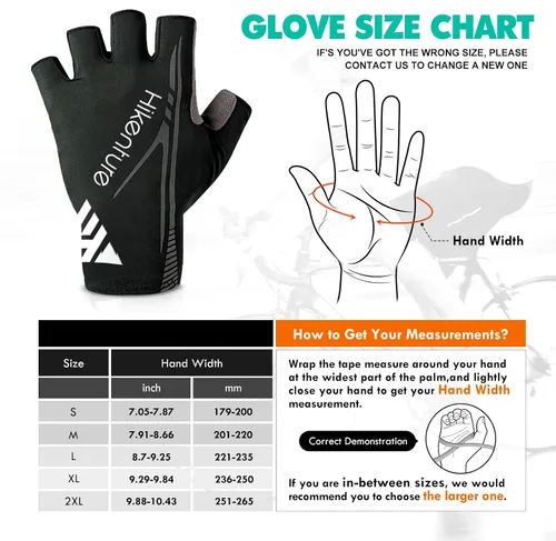 Vista 4 de Hikenture Guantes de ciclismo para hombre, guantes de bicicleta, guantes de ciclismo acolchados de 0.197in, guantes de bicicleta de medio dedo