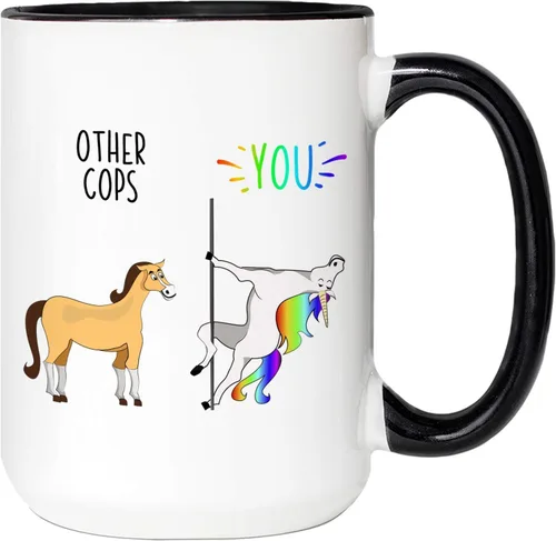 Vista 7 de Ransalex Funny Cop Gifts - Taza de café con diseño de unicornio contra caballo, idea de regalo de oficial de policía, agradecimiento de graduación