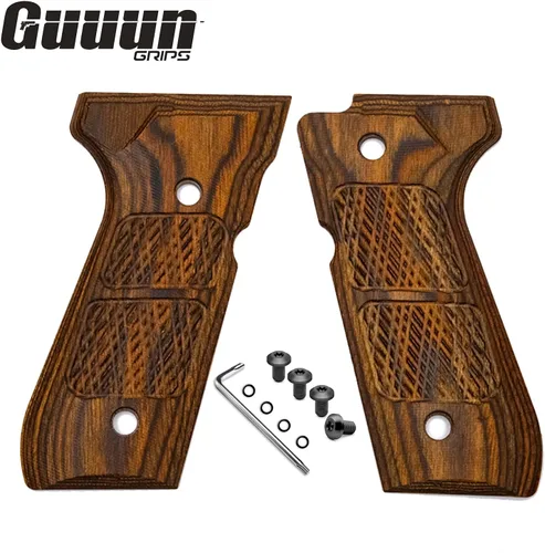 Vista 2 de Guuun Empuñadura de madera para Beretta 92/96 de tamaño completo 92FS Grips, panel de mango de pistola compuesto de madera