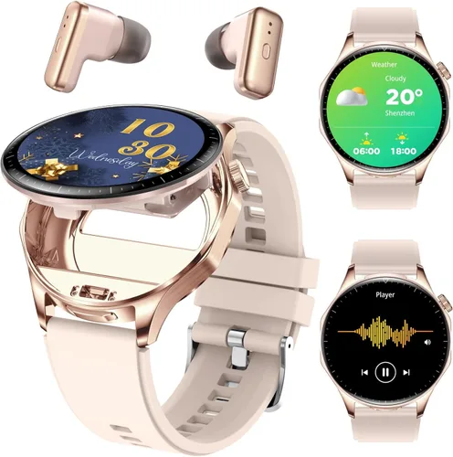Vista 10 de Reloj inteligente con auriculares, relojes inteligentes TWS 2 en 1, reloj inteligente con pantalla AMOLED colorida de 1.43 pulgadas para Android