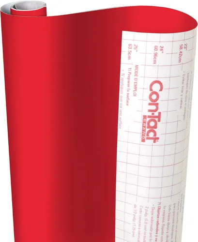 Vista 2 de Con-Tact Brand Creative Covering, forro autoadhesivo para estantes, rollo de vinilo multiusos, fácil de usar y aplicar, 18'' x 9', rojo bombero Rojo