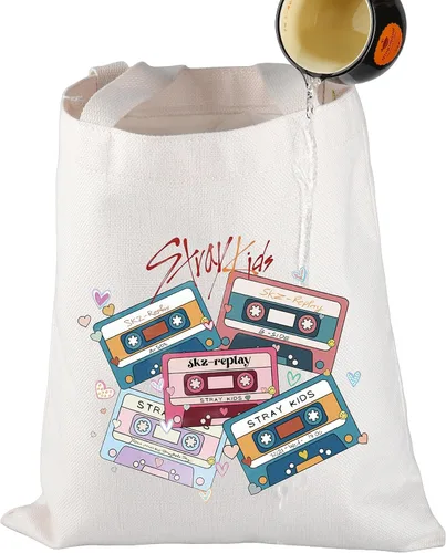 Vista 5 de UJIMS SKZ - Bolsa de lona para fanáticos del álbum SKZ, regalo para grupos K-POP, Bolso tote de personajes Skz