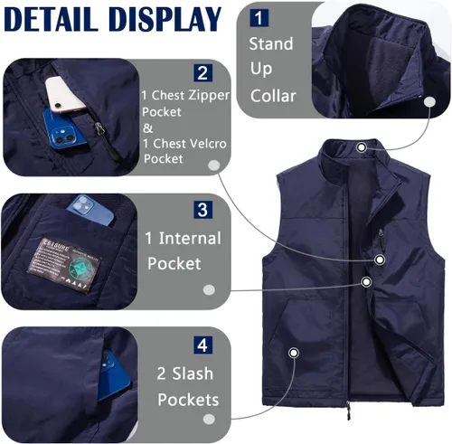 Vista 3 de AKuVoL Chaleco ligero Softshell para hombre, impermeable, chaleco acolchado a prueba de viento para golf y correr