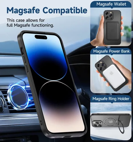 Vista 2 de MAGIC JOHN Funda magnética para iPhone 14 Pro [compatible con Magsafe] [con soporte mental magnético] [a prueba de golpes de grado militar]