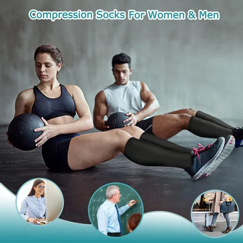 Vista 2 de ACTINPUT 8 pares de calcetines de compresión para mujeres y hombres, medias de compresión de apoyo para médicos, correr, atletismo