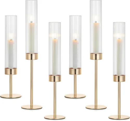 Vista 10 de Hewory Portavelas cónicos negros: juego de portavelas de 3 piezas de vidrio huracán alto para candelabros, portavelas para decoración de mesa