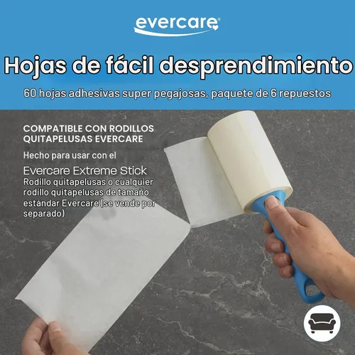 Vista 3 de Evercare Extreme Giant Stick - Rodillo de pelusa manual con mango recto, 70 hojas, color azul